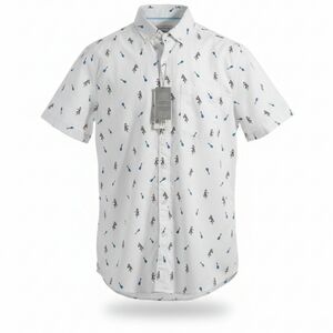 International Report NWT SZ M Slim Fit Short Sleeve Novelty Print Button Down